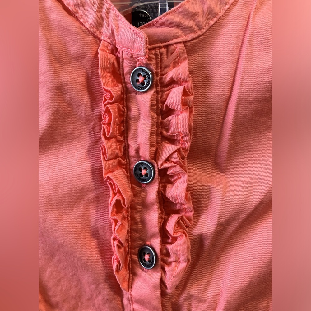 Girls 4T Coral Salmon Calvin Klein Jeans Button Ruffle Cotton Summer Dress - Picture 4 of 7